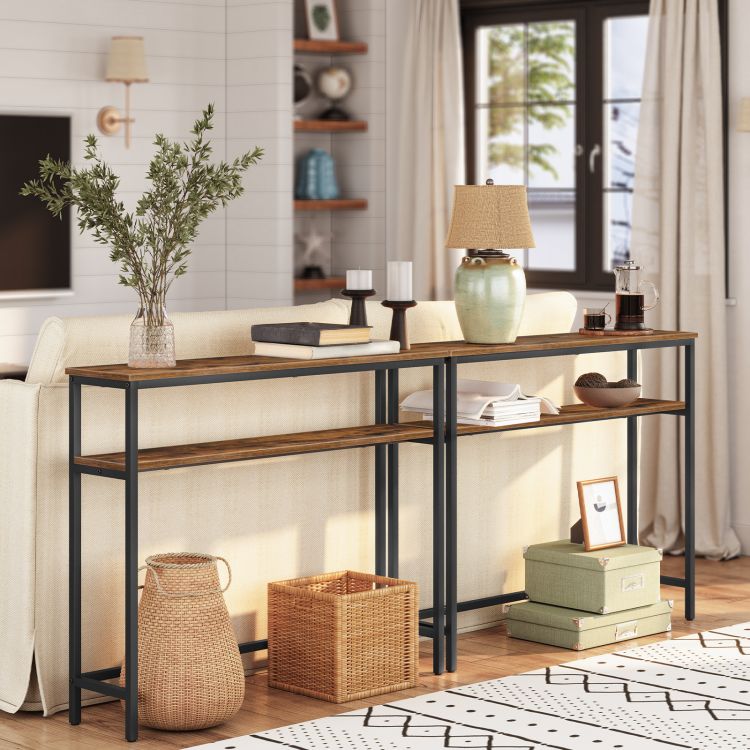 HOOBRO Skinny Console Table with Adjustable Shelf, Entryway Table, Narrow Sofa Table, 2-Tier Side Table for Foyer, Hallway, Kitchen, Bedroom, Industrial Style
