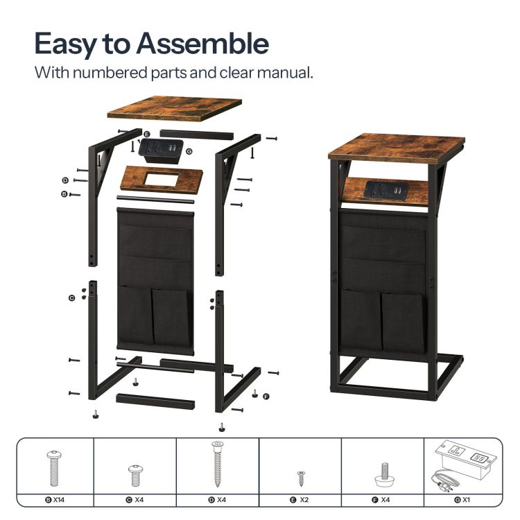 HOOBRO HOOBRO C Shaped Side Table Charging Station, Sofa Side Table Storage Bag, workspace for bedroom - dimensions view