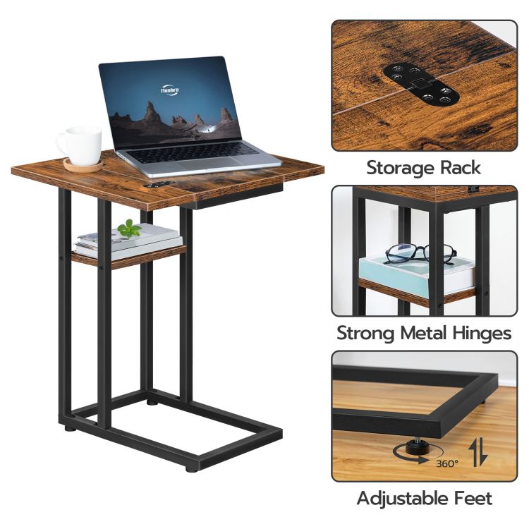 HOOBRO Foldable End Table, C Shaped Side Table with Storage Shelf, Small Snack Table Suitable for Living Room Bedroom Small Spaces, Easy Assembly