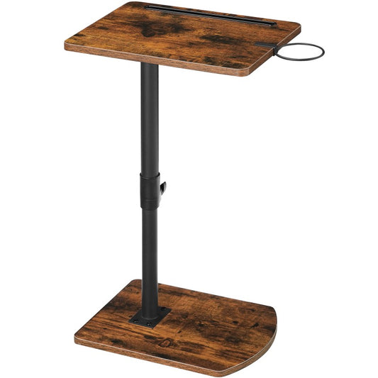 HOOBRO C Shaped Side Table, Height Adjustable Bedside Table, 360° Rotating Sofa Table Laptop Tables with Detachable Cup Holder and Tablet Slot, Slides Under Sofa