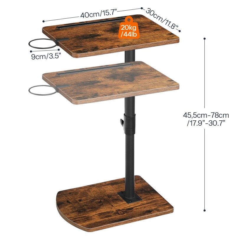 HOOBRO C Shaped Side Table, Height Adjustable Bedside Table, 360° Rotating Sofa Table Laptop Tables with Detachable Cup Holder and Tablet Slot, Slides Under Sofa