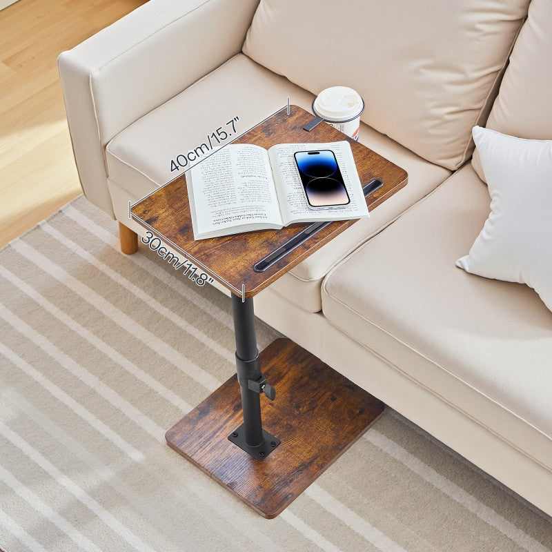 HOOBRO C Shaped Side Table, Height Adjustable Bedside Table, 360° Rotating Sofa Table Laptop Tables with Detachable Cup Holder and Tablet Slot, Slides Under Sofa