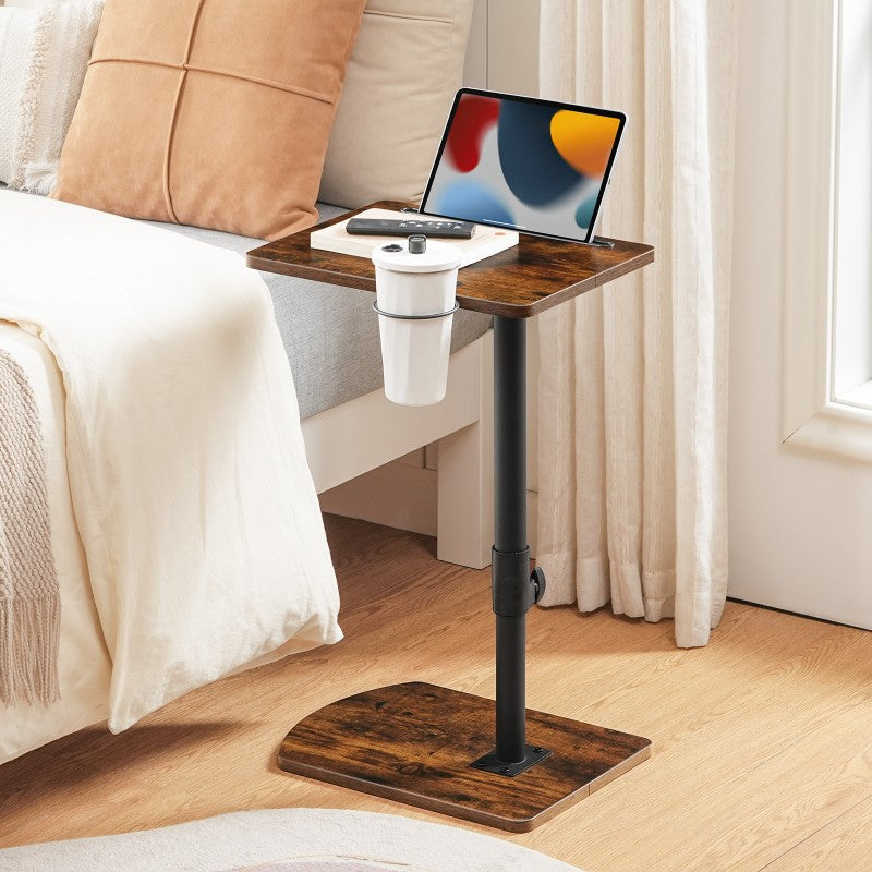 HOOBRO C Shaped Side Table, Height Adjustable Bedside Table, 360° Rotating Sofa Table Laptop Tables with Detachable Cup Holder and Tablet Slot, Slides Under Sofa
