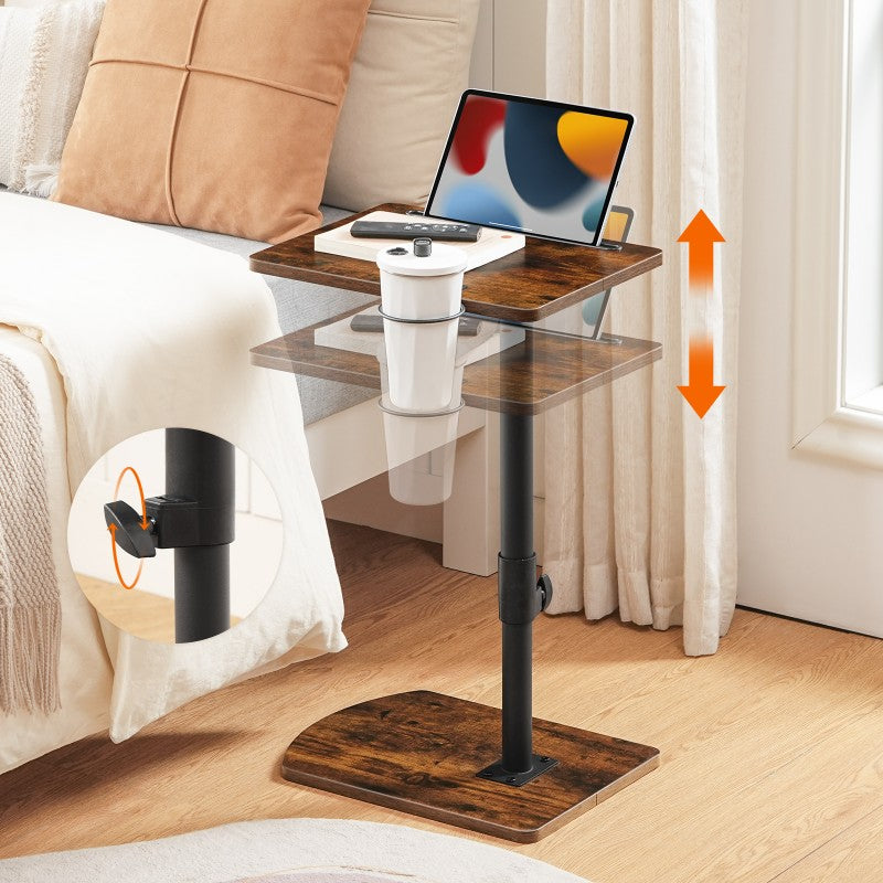 HOOBRO C Shaped Side Table, Height Adjustable Bedside Table, 360° Rotating Sofa Table Laptop Tables with Detachable Cup Holder and Tablet Slot, Slides Under Sofa