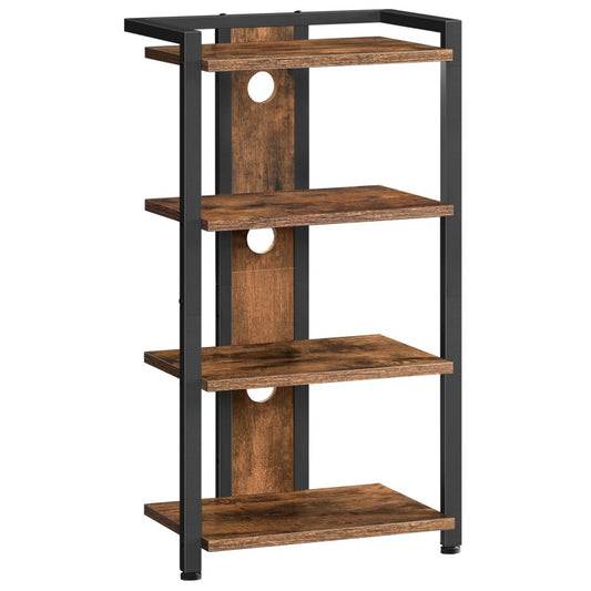 HOOBRO 4-Tier Vinyl Record Player Stand, AV Media Stand with Cable Management Holes for Turntables, Wooden Turntable Table, for Game Consoles, Projectors