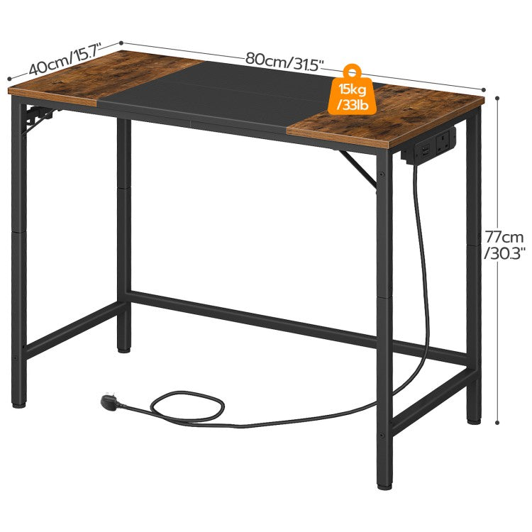 HOOBRO Computer Desk, Office Desk with Power Outlet, Computer Desk with 4 Hooks, Modern Study Writing Desk for Study Room, Home Office, Industrial Design, Rustic Brown and Black EBF40KDN01