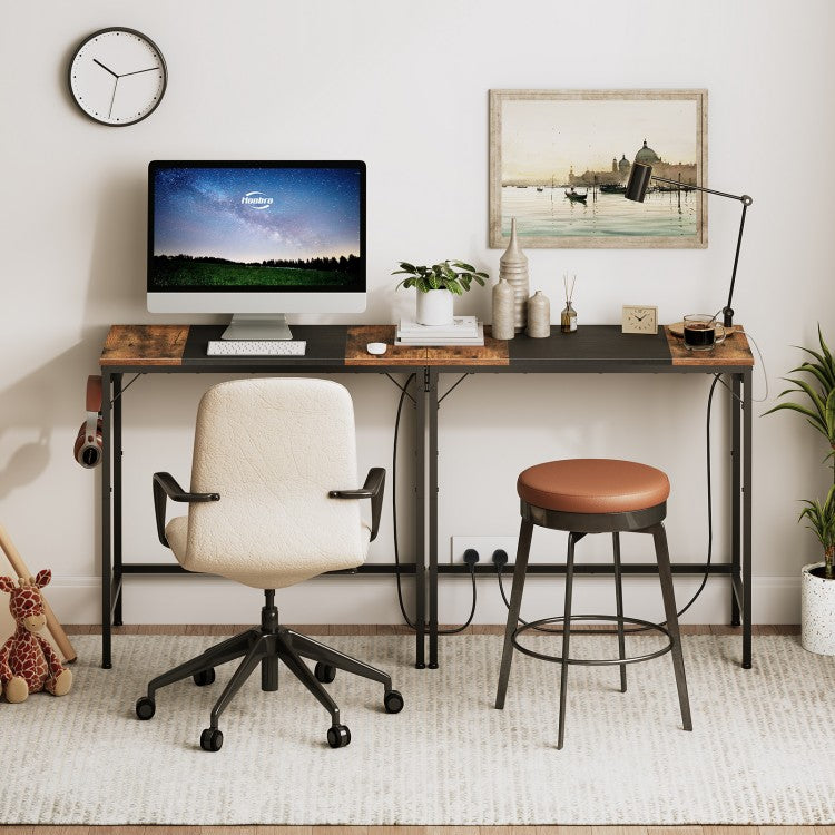 HOOBRO Computer Desk, Office Desk with Power Outlet, Computer Desk with 4 Hooks, Modern Study Writing Desk for Study Room, Home Office, Industrial Design, Rustic Brown and Black EBF40KDN01
