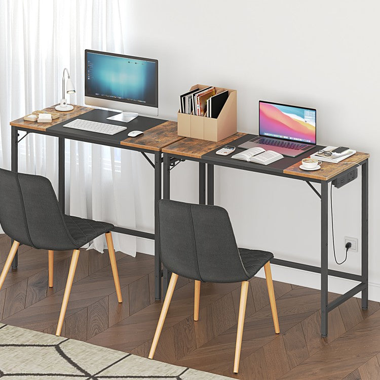 HOOBRO Computer Desk, Office Desk with Power Outlet, Computer Desk with 4 Hooks, Modern Study Writing Desk for Study Room, Home Office, Industrial Design, Rustic Brown and Black EBF40KDN01