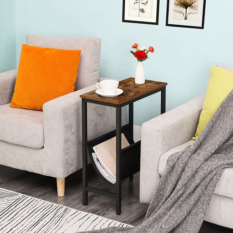 HOOBRO Narrow End Table, Side Table for Small Spaces, Slim Nightstand with Magazine Holder, Modern Skinny Sofa Table, Width Bedside Table, Snack Couch Table