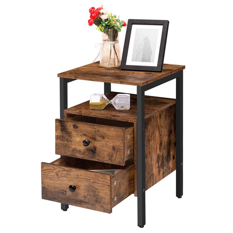 HOOBRO Nightstand, Bedside Table with 2 Drawers and Storage Shelves, Side End Table, Sofa Table for Living Room, Bedroom, Accent Furniture, Easy Assembly