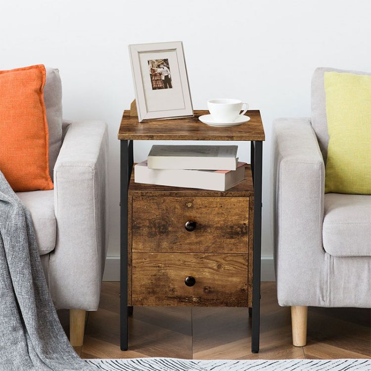 HOOBRO Nightstand, Bedside Table with 2 Drawers and Storage Shelves, Side End Table, Sofa Table for Living Room, Bedroom, Accent Furniture, Easy Assembly