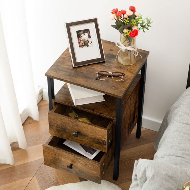 HOOBRO Nightstand, Bedside Table with 2 Drawers and Storage Shelves, Side End Table, Sofa Table for Living Room, Bedroom, Accent Furniture, Easy Assembly