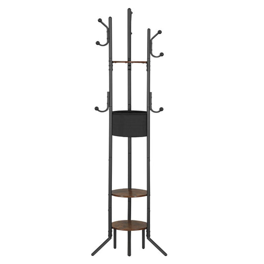 HOOBRO Coat Stand, Coat Rack for Hallway, Freestanding Coat Stand with Storage Shelves, Hall Trees with 6 Support Legs and 9 Hooks, Hat Stand for Hallway, Bedroom