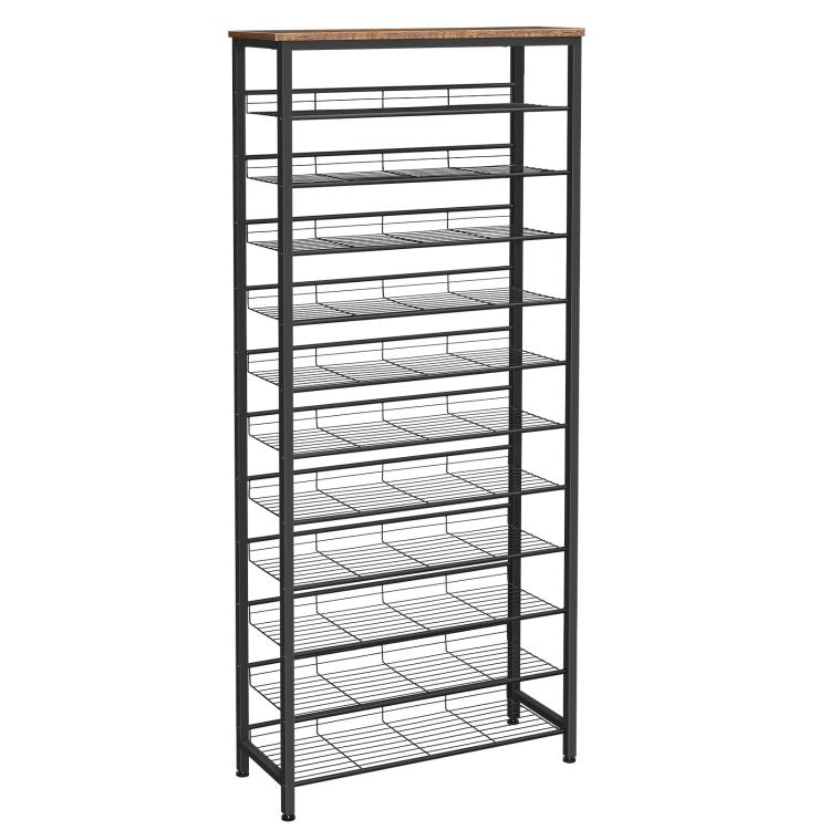 HOOBRO Tall Shoe Rack, Large Capacity Shoe Storage Organizer, 12-Tier Shoe Rack for 44-55 Pairs of Shoes, 75 x 28.5 x 194.5cm, Adjustable Metal Shelves, Shoe Storage Unit