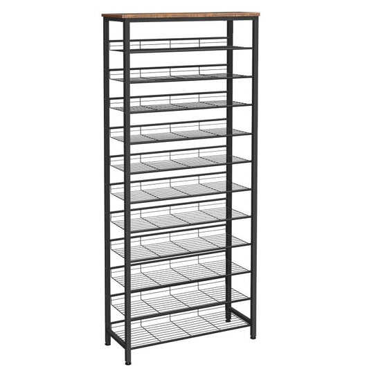 HOOBRO Tall Shoe Rack, Large Capacity Shoe Storage Organizer, 12-Tier Shoe Rack for 44-55 Pairs of Shoes, 75 x 28.5 x 194.5cm, Adjustable Metal Shelves, Shoe Storage Unit