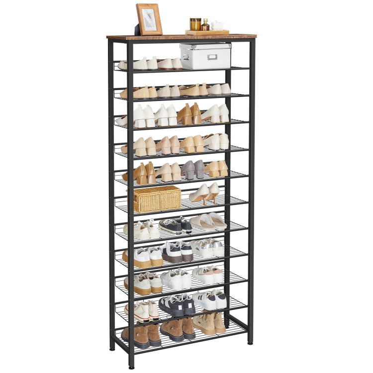 HOOBRO Tall Shoe Rack, Large Capacity Shoe Storage Organizer, 12-Tier Shoe Rack for 44-55 Pairs of Shoes, 75 x 28.5 x 194.5cm, Adjustable Metal Shelves, Shoe Storage Unit