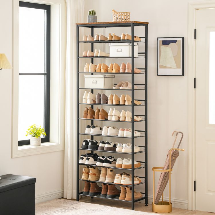HOOBRO Tall Shoe Rack, Large Capacity Shoe Storage Organizer, 12-Tier Shoe Rack for 44-55 Pairs of Shoes, 75 x 28.5 x 194.5cm, Adjustable Metal Shelves, Shoe Storage Unit