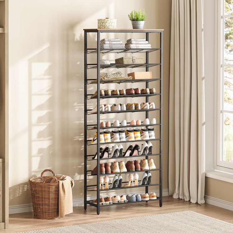 HOOBRO Tall Shoe Rack, Large Capacity Shoe Storage Organizer, 12-Tier Shoe Rack for 44-55 Pairs of Shoes, 75 x 28.5 x 194.5cm, Adjustable Metal Shelves, Shoe Storage Unit