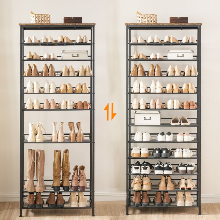 HOOBRO Tall Shoe Rack, Large Capacity Shoe Storage Organizer, 12-Tier Shoe Rack for 44-55 Pairs of Shoes, 75 x 28.5 x 194.5cm, Adjustable Metal Shelves, Shoe Storage Unit