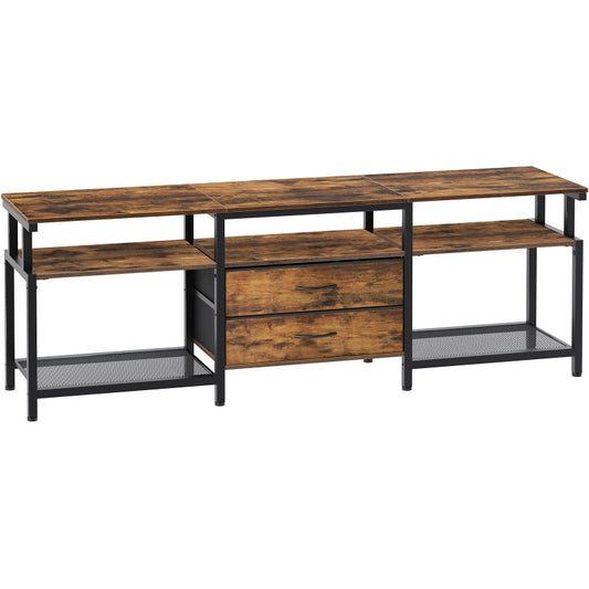 HOOBRO TV Stand Unit, TV Cabinet with Open Storage Shelves Cabinet, Media Console Table with Shelves and 2 Fabric Drawers, for Living Room, Bedroom