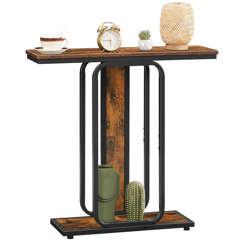 HOOBRO Console Table for Hallway Slim, Narrow Hallway Table, 2-Tier Industrial Sofa Table with Geometric-Styled Structure, for Living Room, Bedroom, Entryway, Foyer
