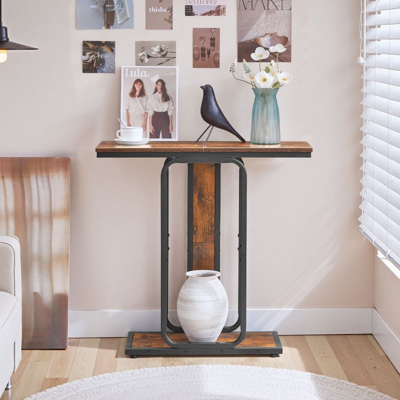 HOOBRO Console Table for Hallway Slim, Narrow Hallway Table, 2-Tier Industrial Sofa Table with Geometric-Styled Structure, for Living Room, Bedroom, Entryway, Foyer