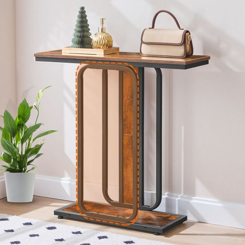 HOOBRO Console Table for Hallway Slim, Narrow Hallway Table, 2-Tier Industrial Sofa Table with Geometric-Styled Structure, for Living Room, Bedroom, Entryway, Foyer