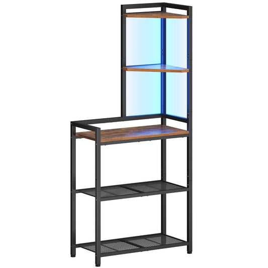 HOOBRO 5-Tier Corner Shelf, Corner Bookcase with LED Light Strip, Freestanding Storage Organizer with Adjustable Mesh Tier, Tall Storage Desk with Desktop Bookshelf
