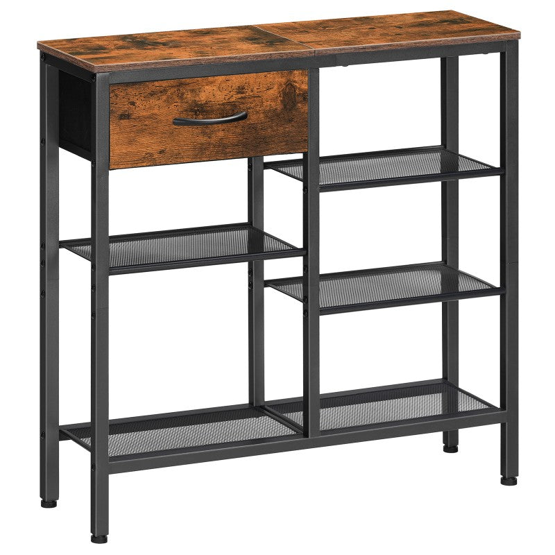 HOOBRO Console Table for Hallway Slim, Hallway Table with Drawer and 5-Tier Storage Shelves, 75 CM Narrow Console Table Behind Sofa, for Living Room, Bedroom, Foyer