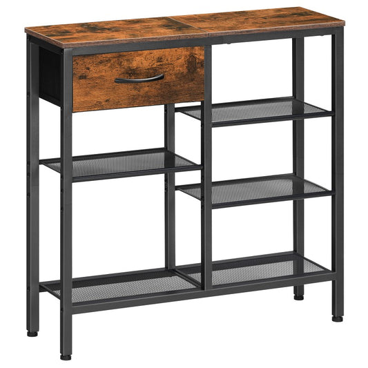 HOOBRO Console Table for Hallway Slim, Hallway Table with Drawer and 5-Tier Storage Shelves, 75 CM Narrow Console Table Behind Sofa, for Living Room, Bedroom, Foyer