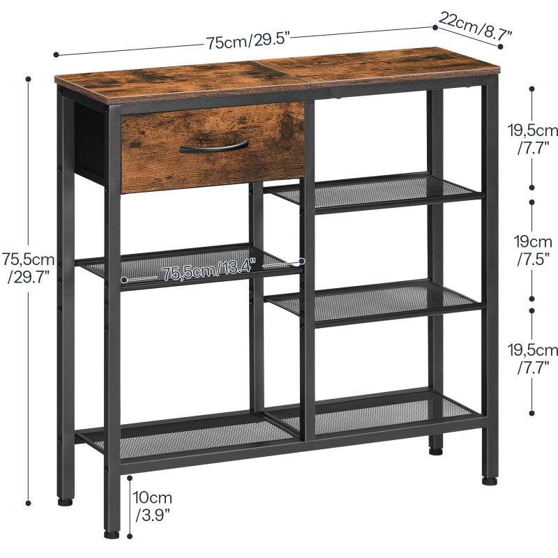 HOOBRO Console Table for Hallway Slim, Hallway Table with Drawer and 5-Tier Storage Shelves, 75 CM Narrow Console Table Behind Sofa, for Living Room, Bedroom, Foyer