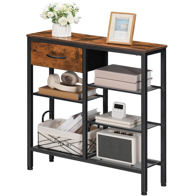 HOOBRO Console Table for Hallway Slim, Hallway Table with Drawer and 5-Tier Storage Shelves, 75 CM Narrow Console Table Behind Sofa, for Living Room, Bedroom, Foyer