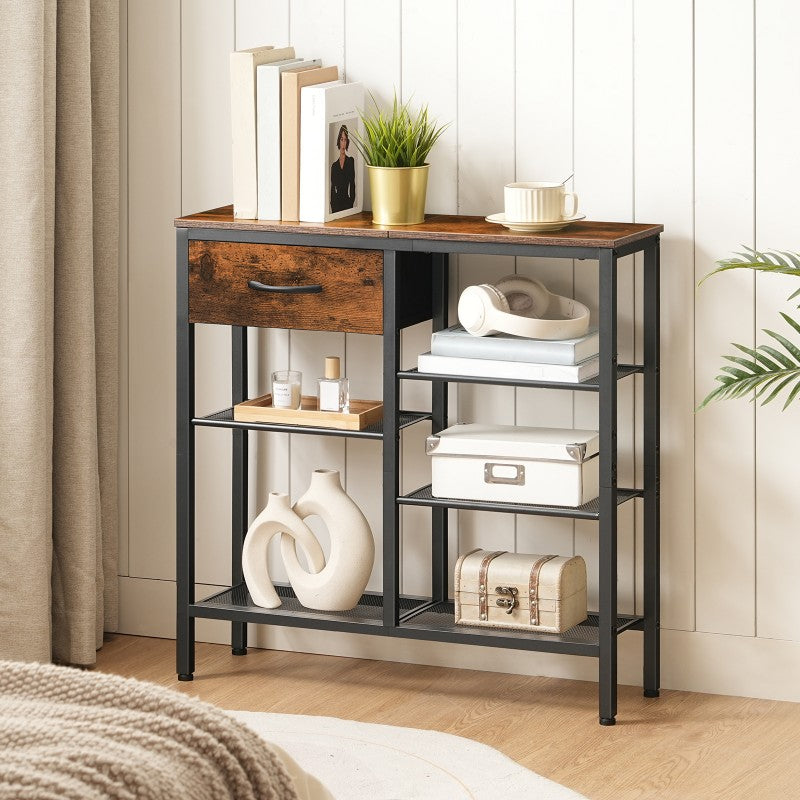 HOOBRO Console Table for Hallway Slim, Hallway Table with Drawer and 5-Tier Storage Shelves, 75 CM Narrow Console Table Behind Sofa, for Living Room, Bedroom, Foyer