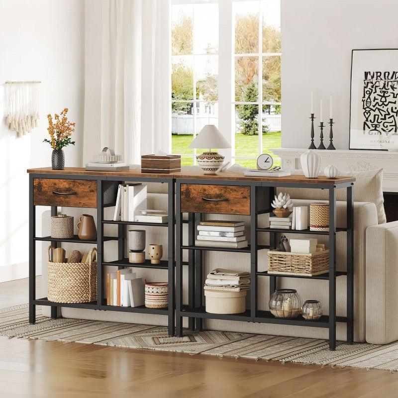 HOOBRO Console Table for Hallway Slim, Hallway Table with Drawer and 5-Tier Storage Shelves, 75 CM Narrow Console Table Behind Sofa, for Living Room, Bedroom, Foyer