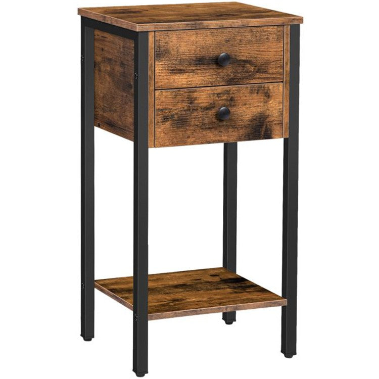 HOOBRO Tall Nightstand, Bedside Table with 2 Drawers and Storage Shelf, Industrial Telephone End Table for Study, Bedroom, Side Table Space Saving, Easy Assembly