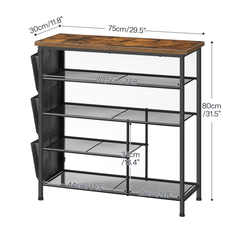 HOOBRO Shoe Rack, 5-Tier Shoe Organizer, Shoe Storage Rack with Side Hanging Pockets, Shoe Storage Organiser, Industrial Shoe Storage Unit for Entryway, Metal Frame