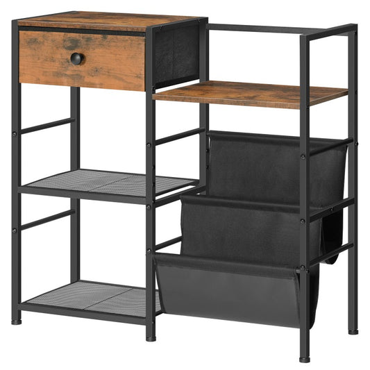 HOOBRO Record Player Stand, 4 Tier Vinyl Record Storage, End Table with Vinyl Storage, Open Shelves, Slings and Drawer, Turntable Stand for Living Room, Media Room