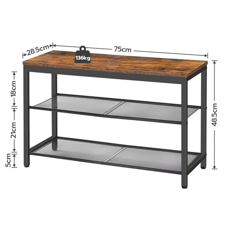 HOOBRO Shoe Bench, 3-Tier Shoe Rack, Industrial Shoe Organizer Storage Bench, 75 CM Entry Bench with Mesh Shelves, for Entryway, Living Room, Hallway, Easy Assembly