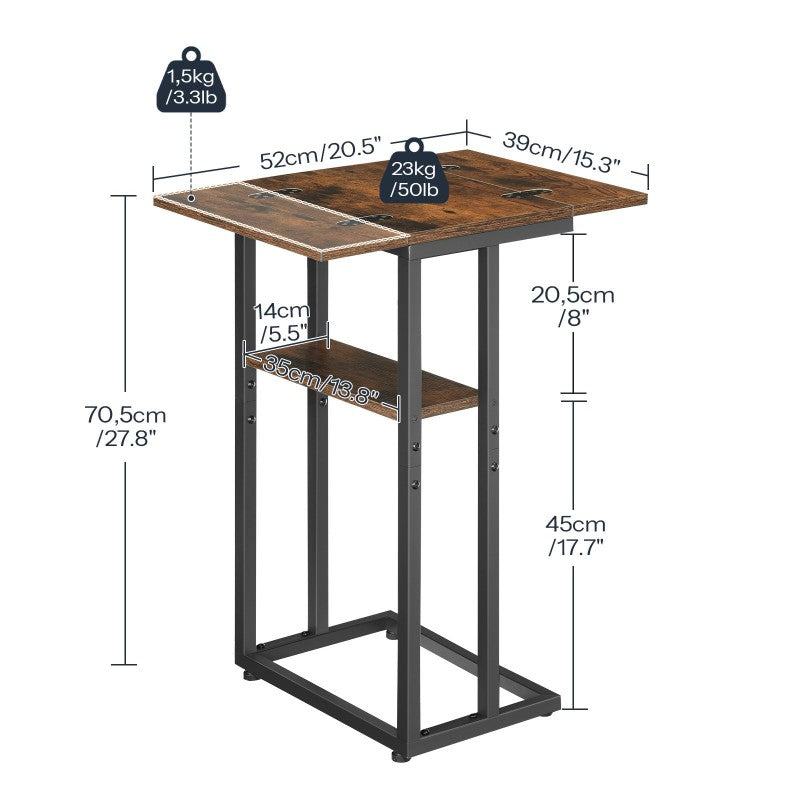 HOOBRO C Shaped Side Table, Foldable Small Table, Sofa Table Slim Bedside Table for Small Space, Folding Laptop Table Coffee Tables for Living Room, Bedroom