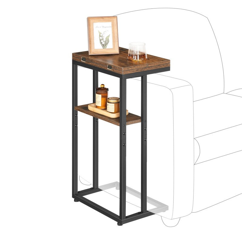 HOOBRO C Shaped Side Table, Foldable Small Table, Sofa Table Slim Bedside Table for Small Space, Folding Laptop Table Coffee Tables for Living Room, Bedroom