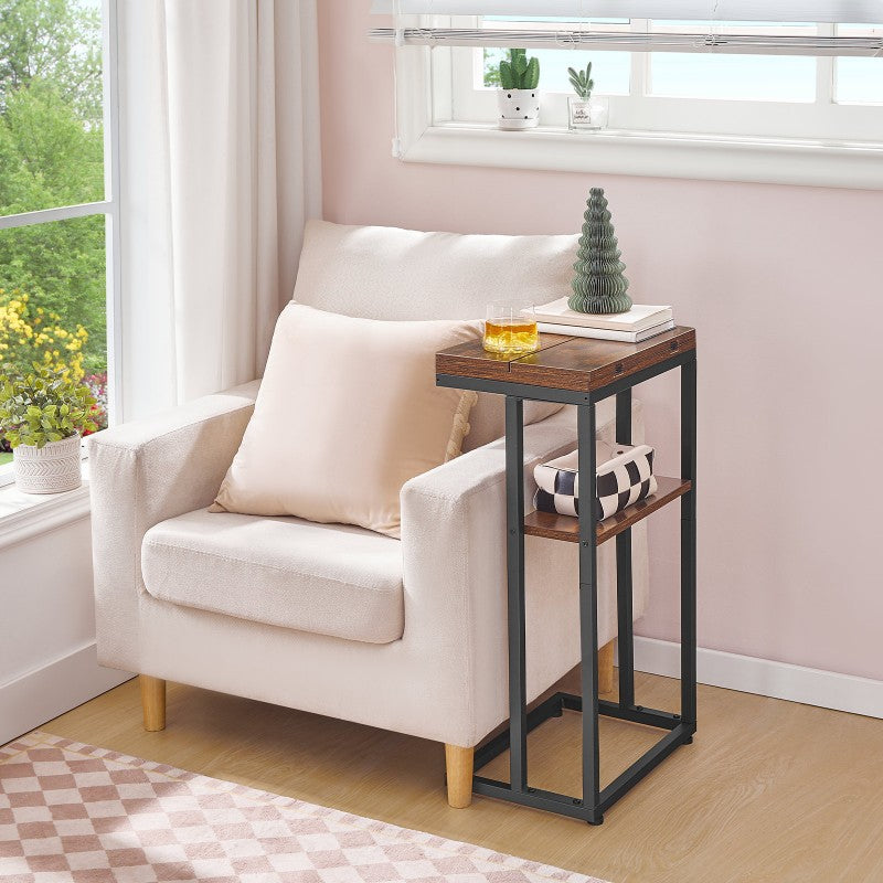 HOOBRO C Shaped Side Table, Foldable Small Table, Sofa Table Slim Bedside Table for Small Space, Folding Laptop Table Coffee Tables for Living Room, Bedroom