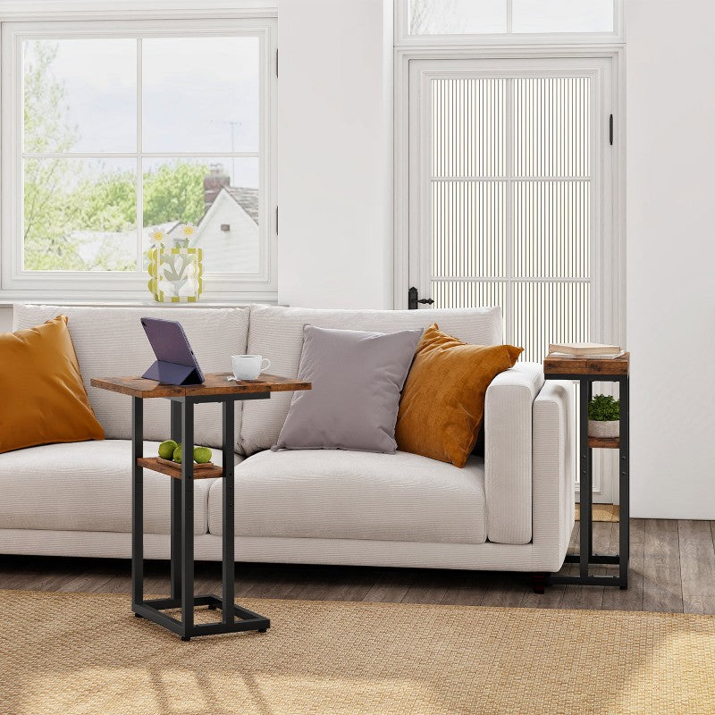 HOOBRO C Shaped Side Table, Foldable Small Table, Sofa Table Slim Bedside Table for Small Space, Folding Laptop Table Coffee Tables for Living Room, Bedroom