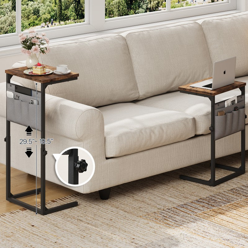 HOOBRO HOOBRO C Shaped Side Table, Height Slim Bedside Table, Sofa Table Slide Under Couch workspace for bedroom - back view