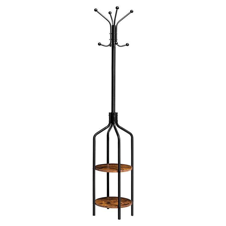 HOOBRO Coat Rack, Coat Stand with 2 Shelves and 8 Hooks, Hall Tree, Free Standing Clothes Stand for Hats, Backpacks, Umbrellas, Hallway, Porch, Metal Frame, Industrial