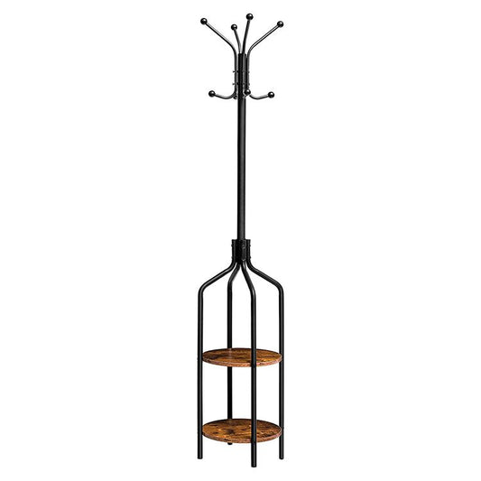 HOOBRO Coat Rack, Coat Stand with 2 Shelves and 8 Hooks, Hall Tree, Free Standing Clothes Stand for Hats, Backpacks, Umbrellas, Hallway, Porch, Metal Frame, Industrial