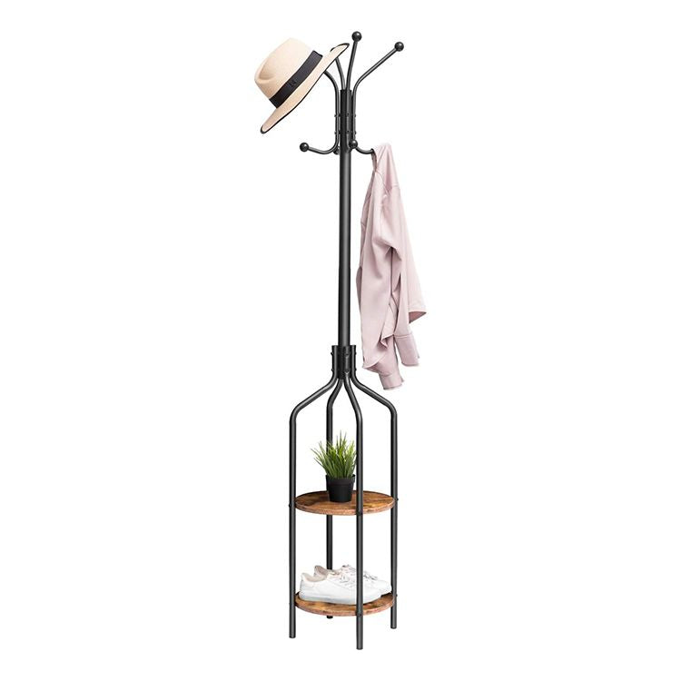 HOOBRO Coat Rack, Coat Stand with 2 Shelves and 8 Hooks, Hall Tree, Free Standing Clothes Stand for Hats, Backpacks, Umbrellas, Hallway, Porch, Metal Frame, Industrial