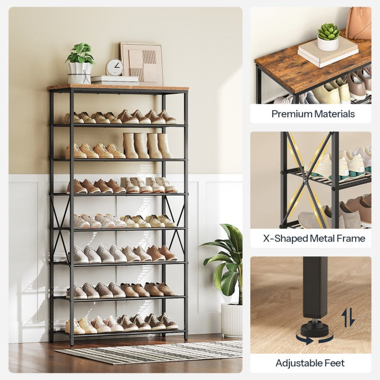 HOOBRO Shoe Rack Tall, 8 Tier Shoe Racks Storage, Large Capacity Shoe Organizer, 28-32 Pairs of Shoes, Adjustable Metal Shelves, Shoe Stand for Entryway Hallway
