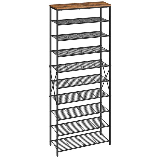 HOOBRO 10 Tier Shoe Rack, Tall Shoe Rack Storage, Large Capacity Shoe Organizer, Tall Shoe Shelf, Industrial Shoe Storage Rack, Adjustable Metal Mesh, For Entrance