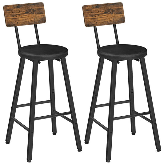HOOBRO Bar Stools Set of 2, Counter Height Stools, PU Upholstered Bar Chairs with Backrest and Footrest, Ergonomic Design, for Dining Room, Kitchen, Cafe