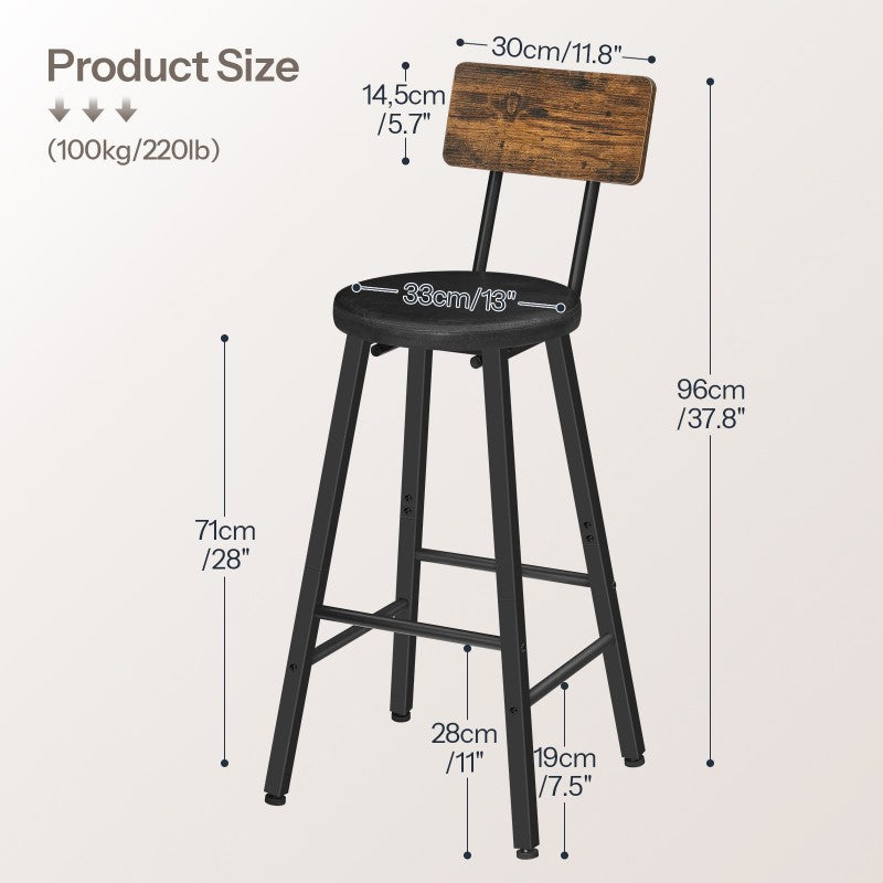 HOOBRO Bar Stools Set of 2, Counter Height Stools, PU Upholstered Bar Chairs with Backrest and Footrest, Ergonomic Design, for Dining Room, Kitchen, Cafe